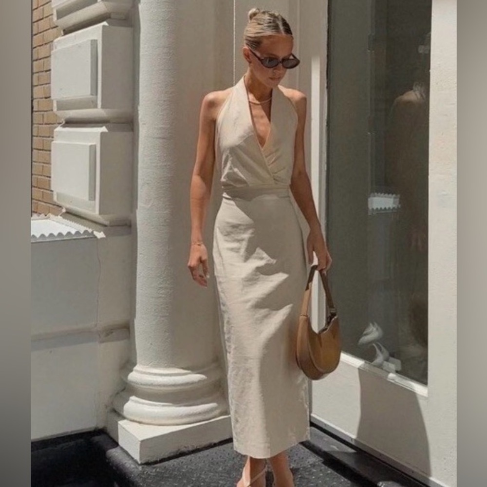 Zara Minimalist Cream Halter Midi Dress